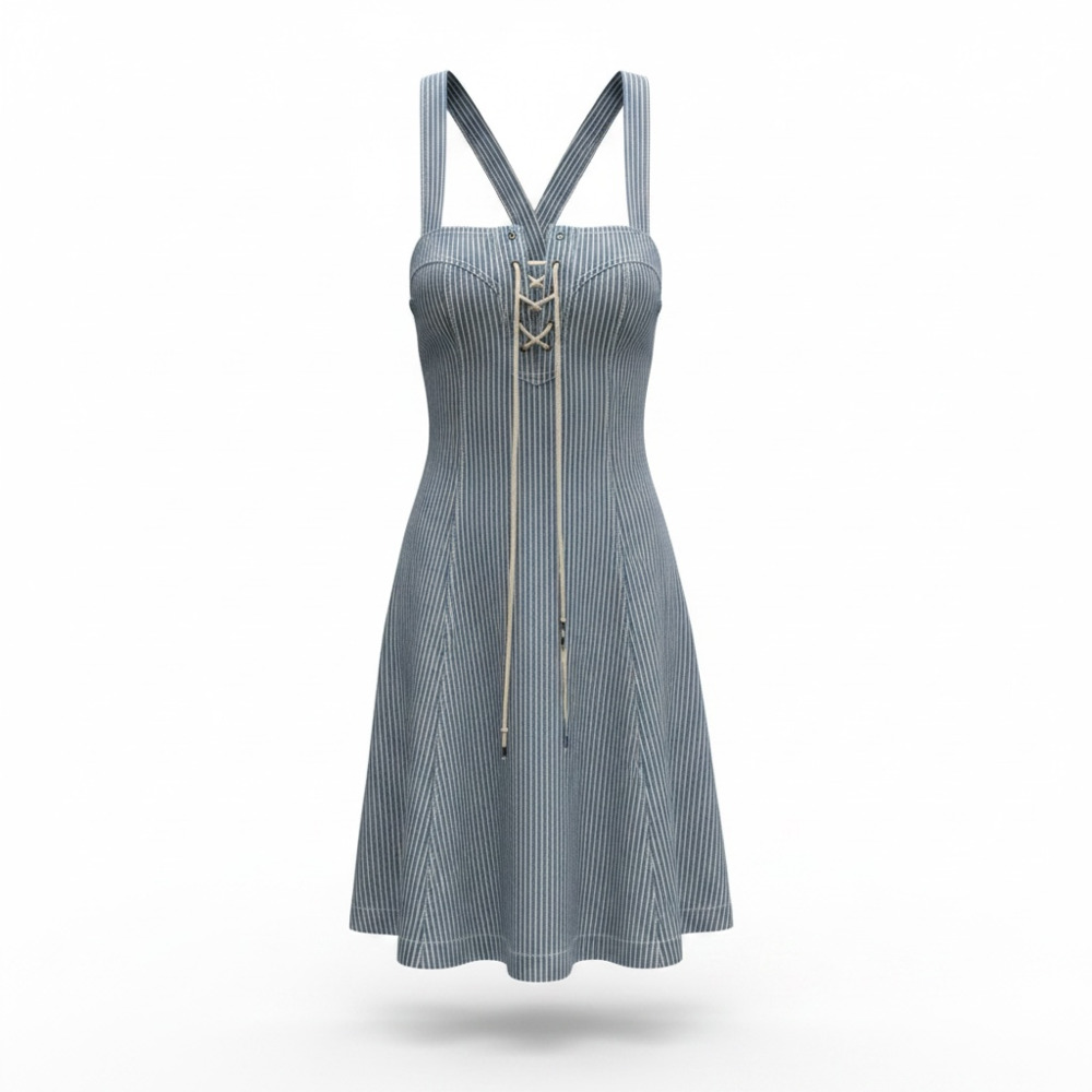 Ralph Lauren La Rochelle Blue and White Striped Cotton Dress